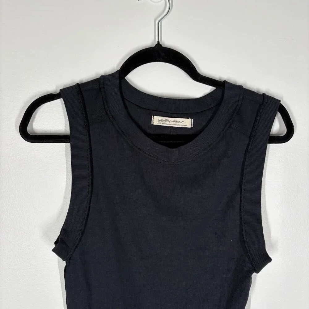 We The Free Women M Black Ribbed Casual Crew Neck Kate Tank Top NWOT - Picture 5 of 11